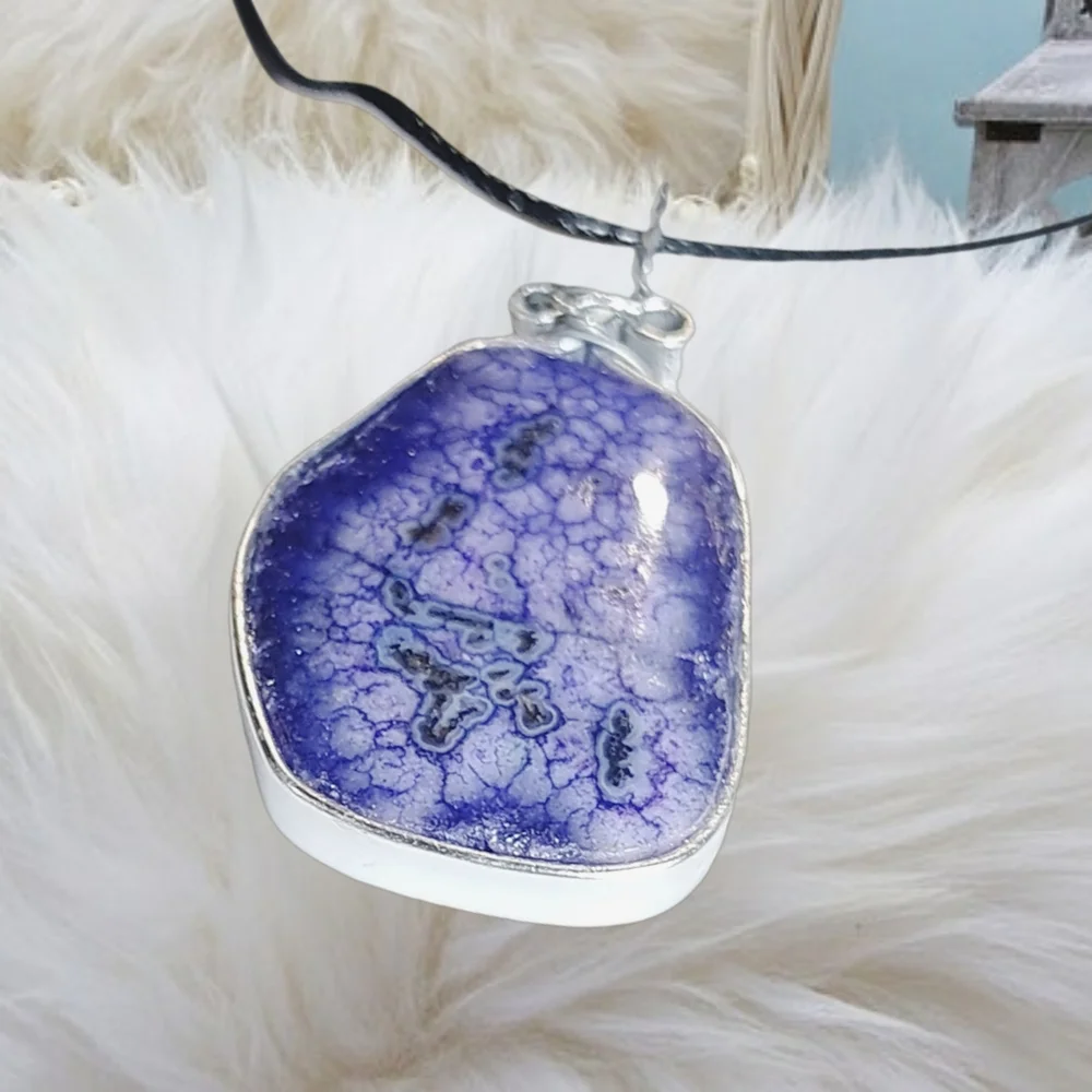 Handmade Natural Druzzy Pendant with Black Cord Necklace